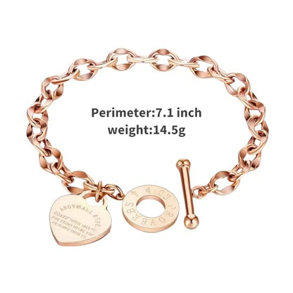 Heart Charm Bracelet Plated 18K Gold/Silver/Rose Gold Bible Scripture Heart Bracelet for Women Jewelry Gift Her Link Chain OT Clasp Stainless Steel - color: Rose Gold（7.1 inch）
