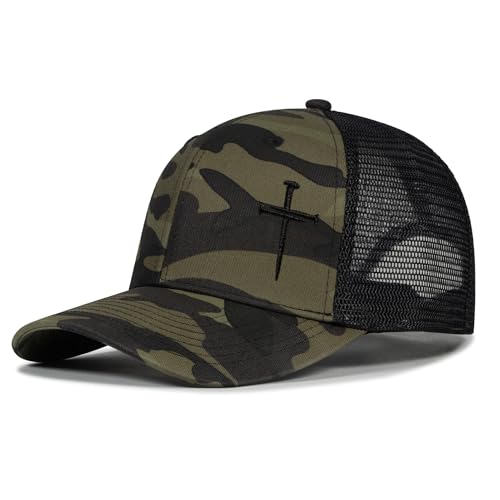 Christian Hats for Men Women,Jesus 3 Nail Cross Hat Christian Religious Gifts for Birthday/Christmas - color: 491.camo-1