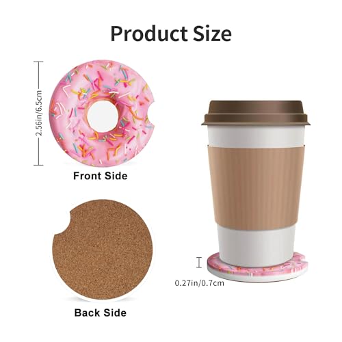 Colorful Donut Pink Car Cup Holder Coasters 2 Pack 2.63" for Women - color: Pink