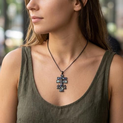Cross Necklace Origami/Wooden/Caravaca/Faith Pendant Necklace Christian Religious Catholic Cross Jewelry Gift for Women Men - color: Caravaca Cross black