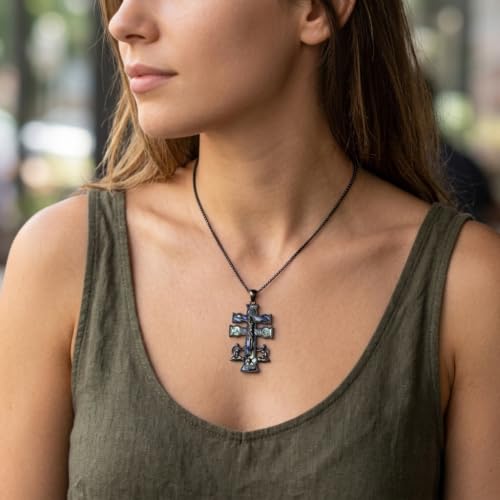 Cross Necklace Origami/Wooden/Caravaca/Faith Pendant Necklace Christian Religious Catholic Cross Jewelry Gift for Women Men - color: Caravaca Cross black
