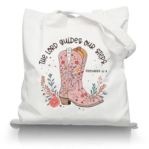 Christian Canvas Tote Bag, Western Cowboy Boot Bible