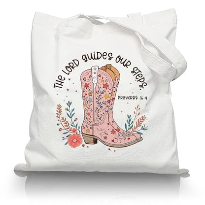 Christian Canvas Tote Bag, Western Cowboy Boot Bible