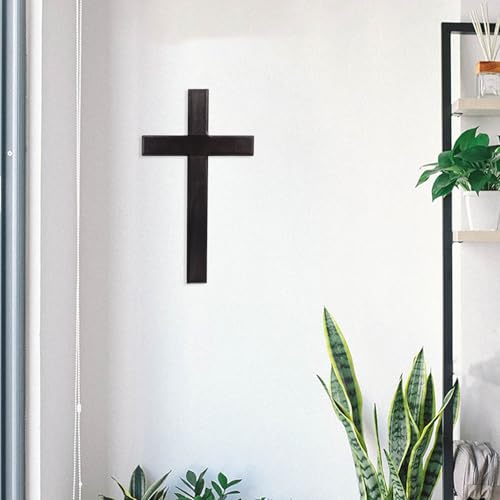 Ipetboom Wooden Cross for Wall - 11in Black Hanging Large Cross Rustic Christian & Catholic Wall Mounted Decor - Religious Wood for Home Bedroom Prayer Room Party Decor