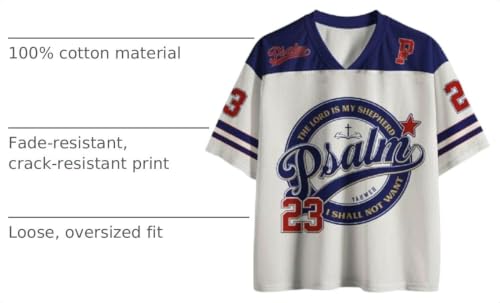 Psalm 23 Christian Jersey Shirts for Women Men Oversized Breathable Mesh Graphic Tees Faith Bible Verse Jesus Summer Top - size: Medium