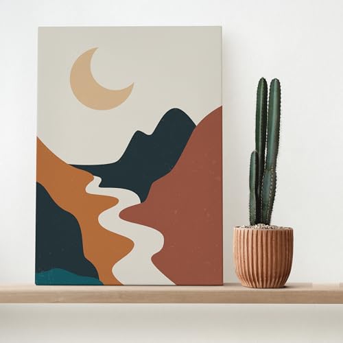 Home & Honor Mountain Canvas Boho Wall Art Nature Abstract Wall Decor Modern Mid Century Landscape Artwork Sun And Moon Prints Pictures for Office Living Room Bedroom Set of 3 Pieces - 12'' x 16'' - color: Mountain
