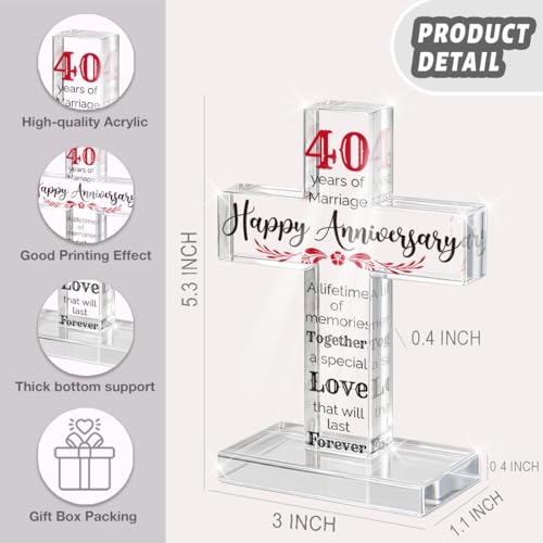 PVOPVO 40th Wedding Anniversary Religious Cross Gifts for Him Her 40 Year Anniversary Romantic Gift for Women Men Couple 40 Years of Marriage Gifts for Couple - color: 40th Anniversary