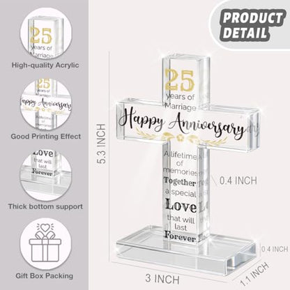 PVOPVO 25th Wedding Anniversary Religious Cross Gifts for Him Her 25 Year Anniversary Romantic Gift for Women Men Couple 25 Years of Marriage Gifts for Couple - color: 25th Anniversary