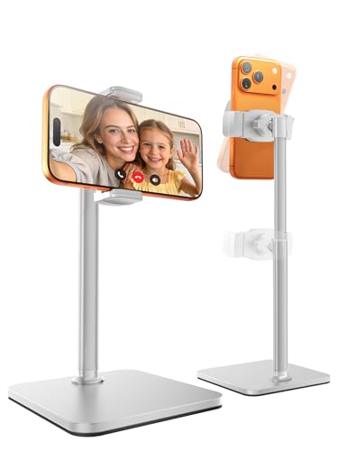 tounee Phone Stand for Desk, 8-11" Height Adjustable Cell Phone Holder for Live Streaming, Video Recording, TikTok – Compatible with iPhone 17/16/15, Samsung, All 4-7" Smartphones -White - color: White