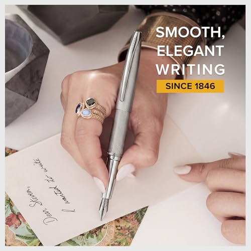 Cross ATX Sandblasted Titanium Grey Fountain Pen, Medium Nib, Black Ink - color: Sandblasted Titanium Gray, style: Medium Nib