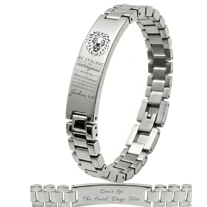 Bible Verse Bracelets Inspirational Christian Wristbands Graduation Gifts to Son Men Dad Father Husband Boyfriend Encouragement Jewelry Adjustable Stainless Steel Bracelet - style: SILVER JOSHUA 1:9(DON'T LET THE HARD DAYS WIN)