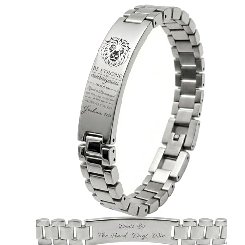 Bible Verse Bracelets Inspirational Christian Wristbands Graduation Gifts to Son Men Dad Father Husband Boyfriend Encouragement Jewelry Adjustable Stainless Steel Bracelet - style: SILVER JOSHUA 1:9(DON'T LET THE HARD DAYS WIN)
