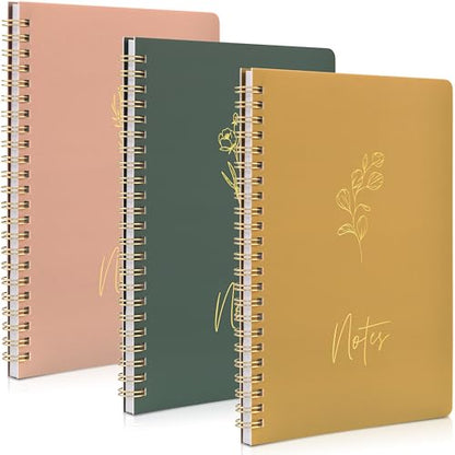 ZICOTO Aesthetic Spiral Notebook Set of 3 - Cute 8x6 College Ruled Journals - color: rose-mustard-emerald, size: Medium 8x6
