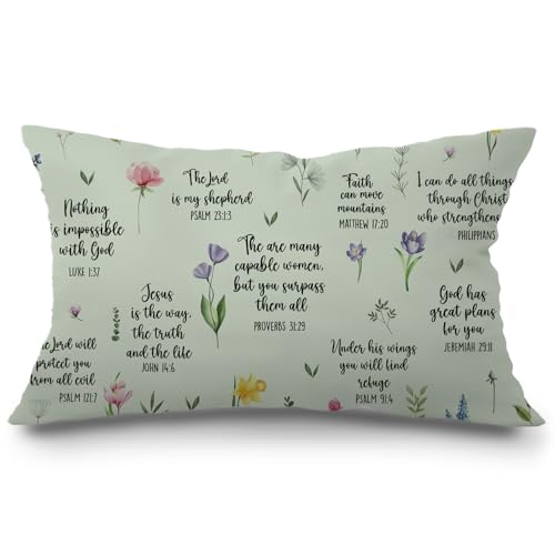 JINYO Bible Verse Pillow Covers 12x20 inch, Christian Gifts for Women Men, Christian Room Decor, Christian Pillow, Bible Verse Decor, Bible Pillow Cover, Bible Gifts for Women Men(Light Green) - color: Bible Pillow Covers(light Green)