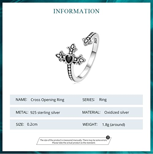 Sterling Silver Adjustable Ring Guitar/Wing/Cross Design, Unique S925 Open Ring Birthday Jewelry for Women - style: Cross