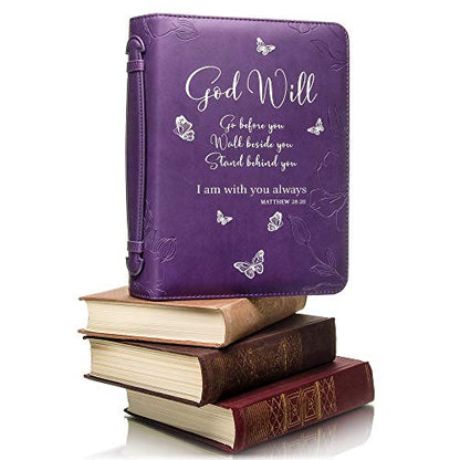 Bible Cover Case for Women - Large Purple Faux Leather Bible Carrying Case