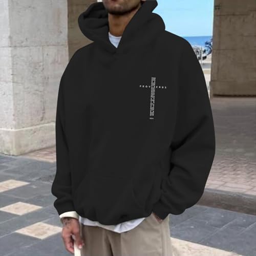 Christian Hoodies for Men Inspirational Religious Faith Cross Sweatshirts Vintage Bible Verse Graphic Hoodie Pullover - color: Black, size: XX-Large
