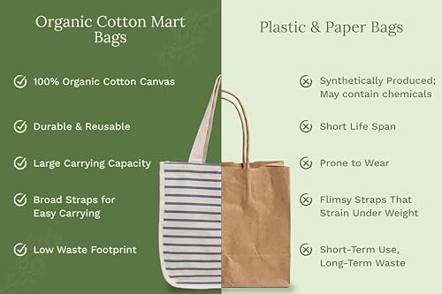 Best Canvas Grocery Shopping Bags - Cloth Grocery Tote Bags - Reusable Cotton Grocery Tote Bags with Bottle Sleeves - color: Blue Stripes