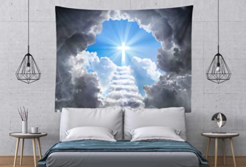 Loccor 5x3ft Fabric Cross Tapestry Photography Backdrop Stairway to Heaven Women Men Church Living Room Dorm Apartment Bedroom Aesthetic Photo Christian Background Religious Wall Art Spiritual Mural - size: 39.4"L x 1"W