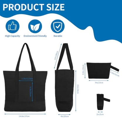 2-Pack Canvas Tote Bags and Makeup Bags, Cotton Zipper Bag, All Black - color: All Black