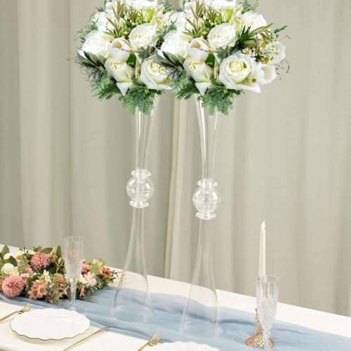 Efavormart 2 Pack | 31" Clear Crystal Embellishment Trumpet Table Centerpiece, Reversible Plastic Flower Vase - color: Clear, size: 31"