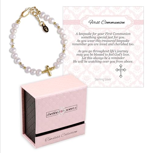 Cherished Moments First Communion Bracelets, .925 Silver or 14K Gold-Plated - color: Pearl-GOLD