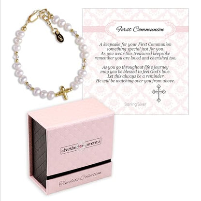 Cherished Moments First Communion Bracelets, .925 Silver or 14K Gold-Plated - color: Pearl-GOLD