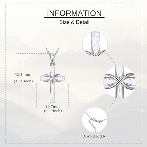 ONEFINITY Cross Necklace 925 Sterling Silver Cross Pendant Religious Jewelry Gifts - style: white opal
