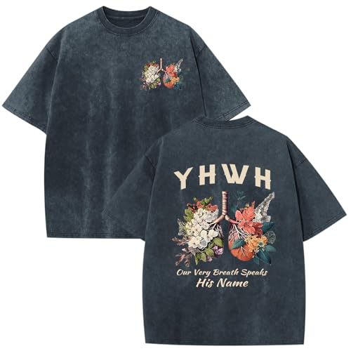 Christian Jesus Shirts for Men Faith God YHWH Shirt Bible Verse Religious Tshirts Oversized Graphic Vintage T-Shirts - color: Denim Blue, size: Small