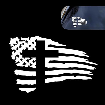 American Flag Sticker with Cross, Vinyl Christian Jesus Christ Stickers for Car, Waterproof Personalized Decal Sticker, for Car Windows, Bodies, Trucks, Laptops & Refrigerators (White) - color: White
