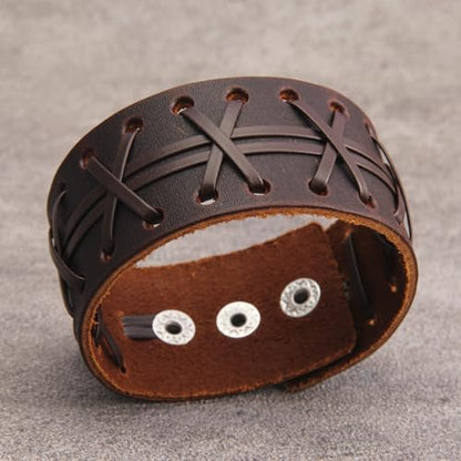 GelConnie Leather Cuff Bracelet Punk Braided Bracelets Rock Leather Wristbands Faux Mens Leather Bracelet Gothic Viking Bangle Adjustable Wrap Bracelet for Women,Men - color: MLPB084-Brown