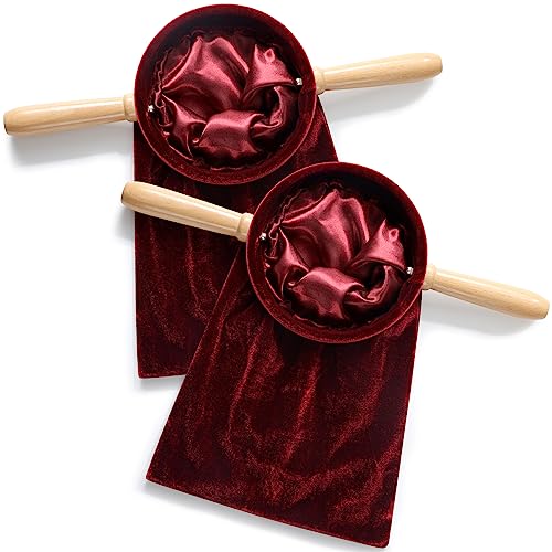 Tioncy 2 Set Church Tithe Offering Bag with Wooden Handle, 14" X 6", Red - color: Red, size: 14" X 6"