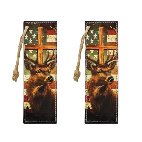 Bookmarks for Women Teacher Deer Cross American Flag Bookmarks for Women Readers Book Lovers Page Markers for Students Teachers Reading - color: Deer Cross American Flag-1