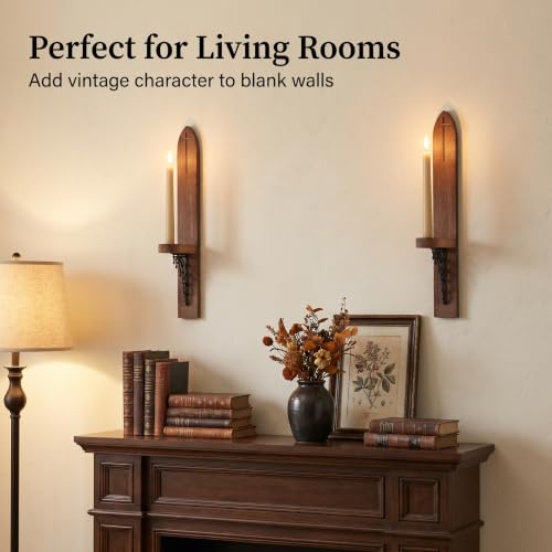 Gothic Wall Sconces, Wooden Wall Candle Holders, Brown, Set of 2