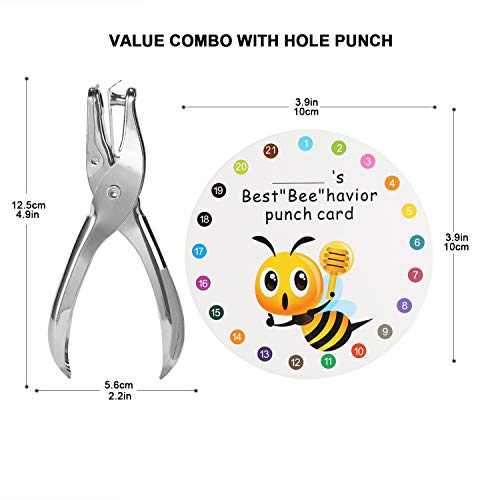 Punch Cards 100 Pack 3.9" Round Reward Punch Cards for Classroom w/Puncher - size: 3.9 IN Bee