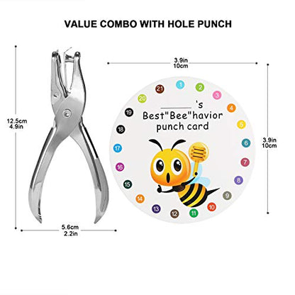 Punch Cards 100 Pack 3.9" Round Reward Punch Cards for Classroom w/Puncher - size: 3.9 IN Bee
