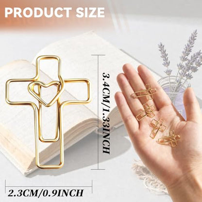 100PCS Gold Heart Cross Paper Clips, Heart Cross - Bible Study Supplies, christian gifts for women Jesus Bible Stuff bookmark journaling supplies accessories, easter eggs fillers, valentines day cards