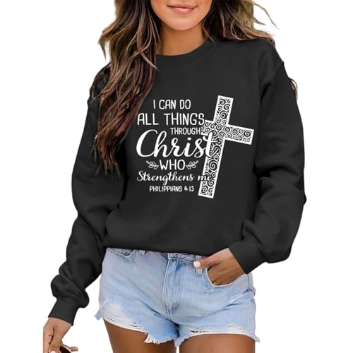 KEEVICI Christian Jesus Sweatshirts For Women Religious Bible Verse Cross Sweatshirt God Hoodie Faith Long Sleeve Shirts - color: Black, size: Large