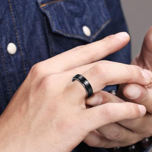Mens Fidget Rings Anxiety Ring for Men 6mm 8mm Chain Spinner Ring Size 5-14 - color: Jet Black