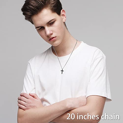 REVEMCN Christian Black Gold Silver Cross Necklace for Boys & Men, 16-22" - color: Black - 0.8'' × 0.5'' cross pendant, size: 22 inches