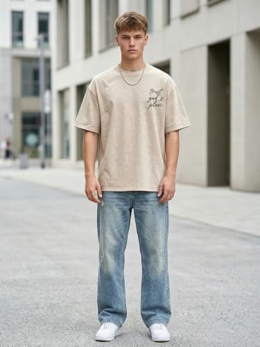 Eatbook Christian Shirts for Men Women Jesus Faith Oversized Acid Wash Tops - color: Apricot Trust God's Plan, size: Small