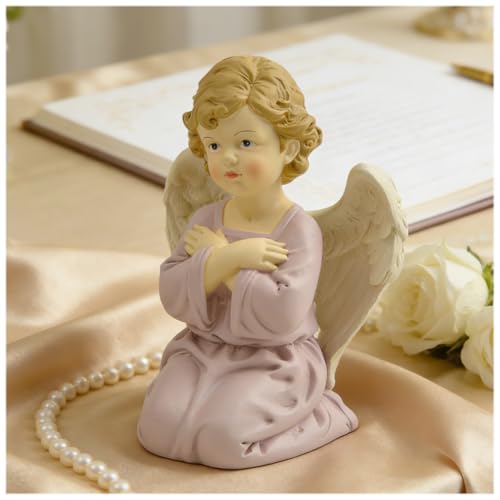 Short Hair Kneeling Angel Figurine, 5.3 Inch Resin Praying Angel Decor - style: 5.3'' Cross hands angel kneeling