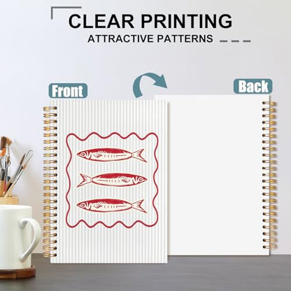Coastal Beach Sardine Fish Spiral Notebook 5.5x8.3 - color: White Coastal Beach Sardine Fish