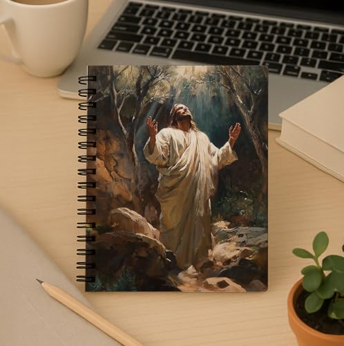 bitCNY Jesus in Prayer Notebook – Powerful Christian Art Journal with Divine Light, 8.3x5.5 Inches Faith Notebook for Men and Women 412 - color: white-Jesus in Prayer