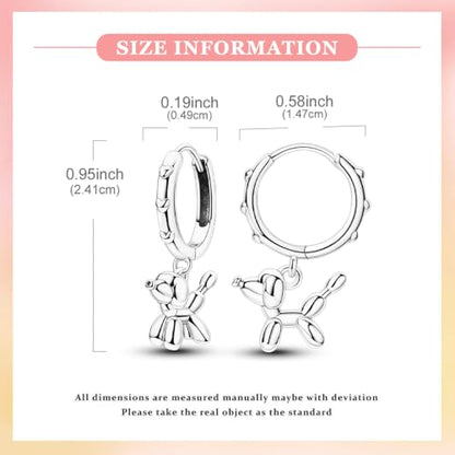 925 Sterling Silver Cute Animal Unique Huggie Hoop Earrings for Women - color: Balloon Dog