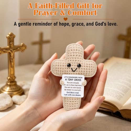 Positive Crochet Cross Little Reminder Christian Birthday Religious Gifts for Women, Baptism Confirmation Faith Gifts for Teen Daughter, Inspirational Cheer Up New Job Gift for Friend Coworker Sister