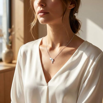 Heart Cross Necklace Silver Cross Necklace Sterling Set For Women