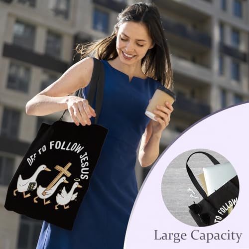 Chicimln Christian Goose Tote Bag, off to Praise the Lord Bible Verse Canvas Tote Bags - color: Black 03