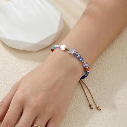 Cross Beaded Bracelet for Women – Colorful Heart Charm Bracelet, Cute Handmade Adjustable Bracelet, Meaningful Gift for Mom Daughter Sister Friend
