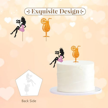 Spritz 21st Birthday Cake Topper, Setting Girl 21 Cake Decor, Black Glitter Just a Spritz Older Cake Topper for Women, Citrus Cocktail 21st Birthday/Anniversry Party Decoration - style: Spritz 21